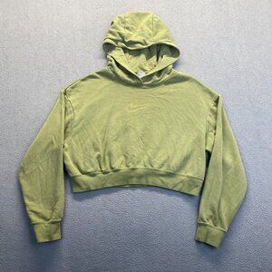 Nike Hoodie Sweatshirt Womens Size Small Mustard Green Cropped